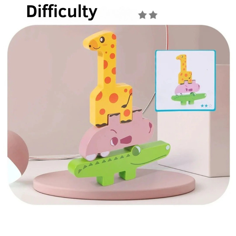 Stacking game with wobbly animals