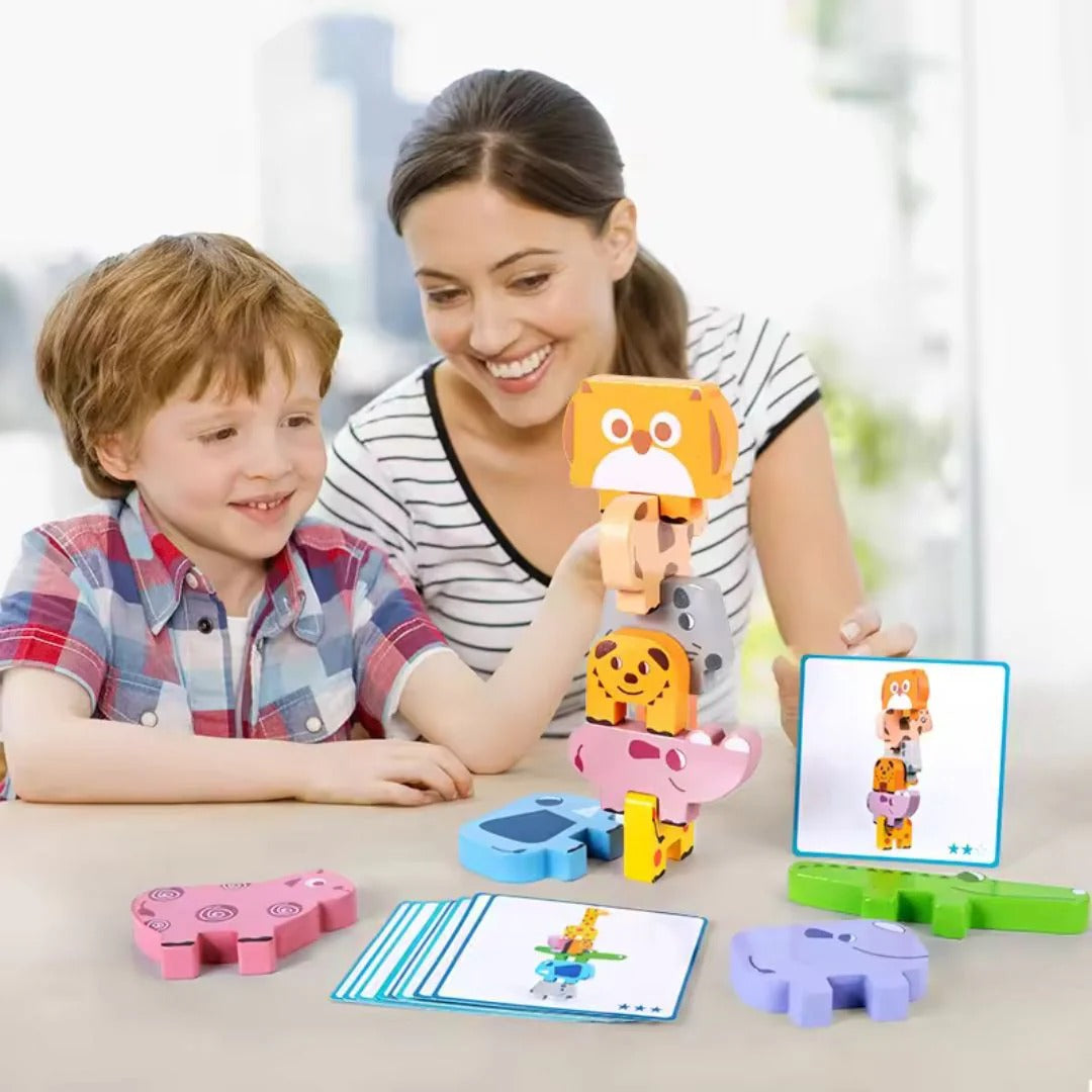 Stacking game with wobbly animals