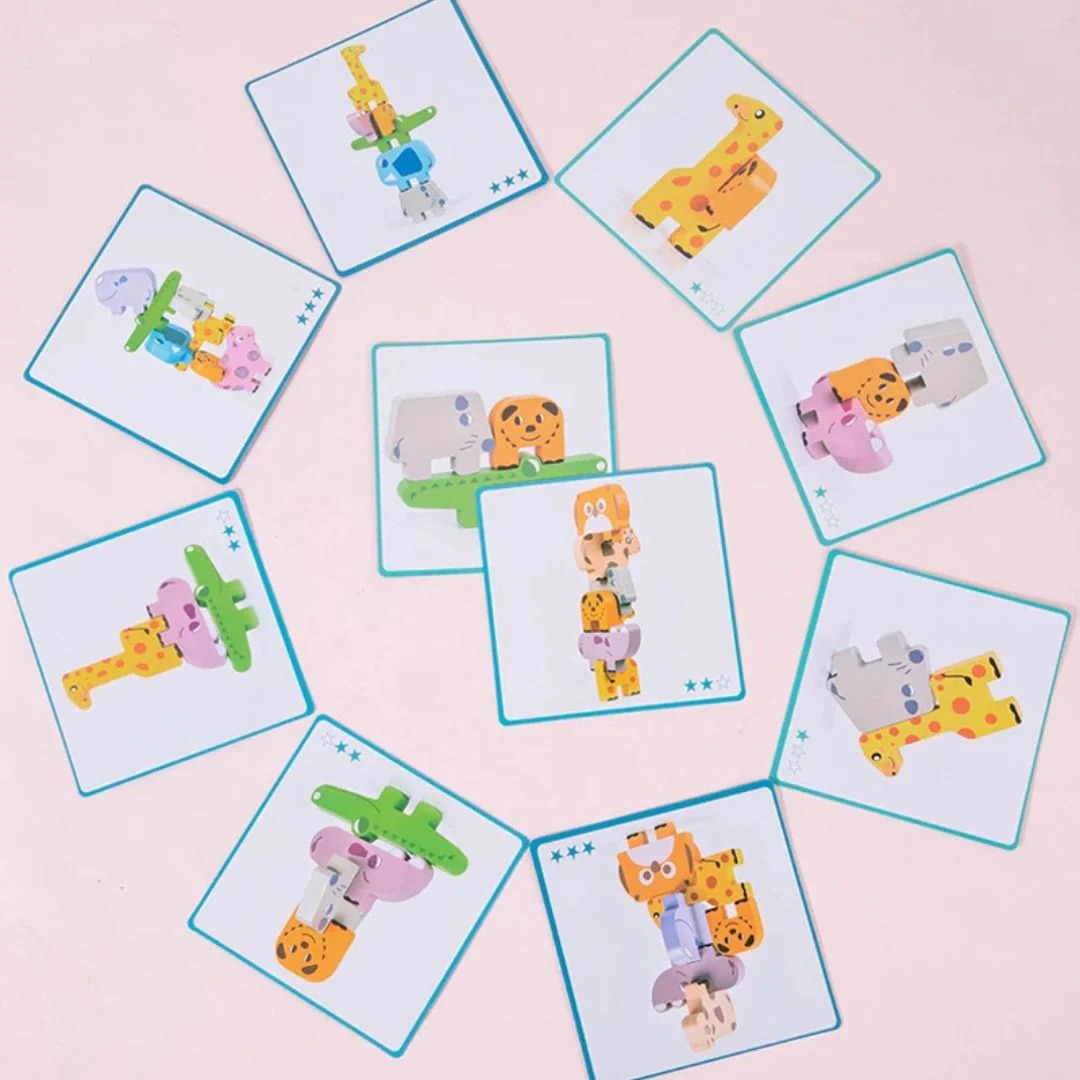 Stacking game with wobbly animals