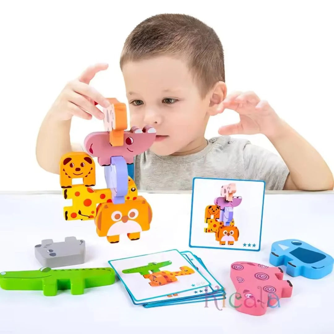 Stacking game with wobbly animals