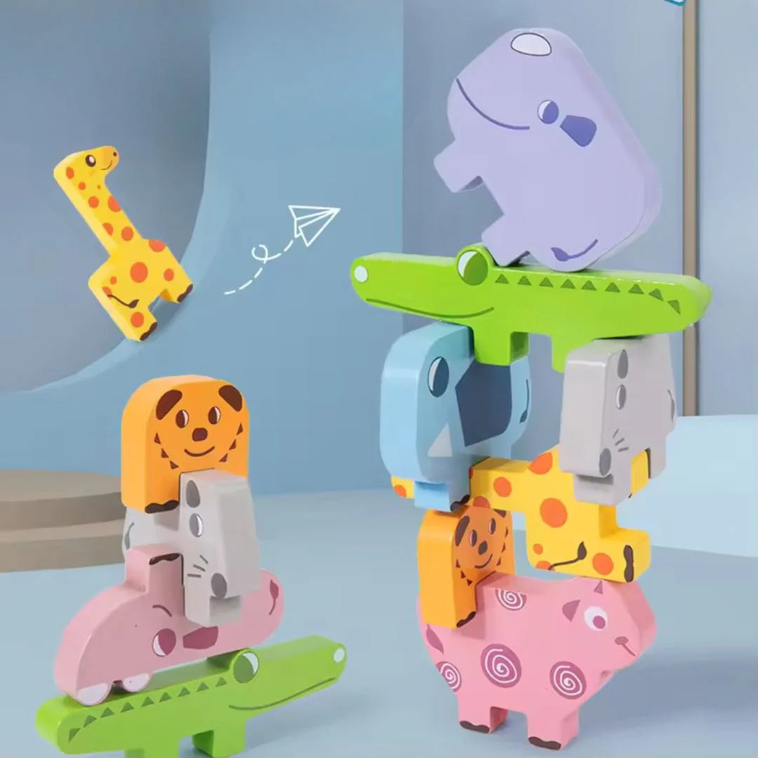 Stacking game with wobbly animals