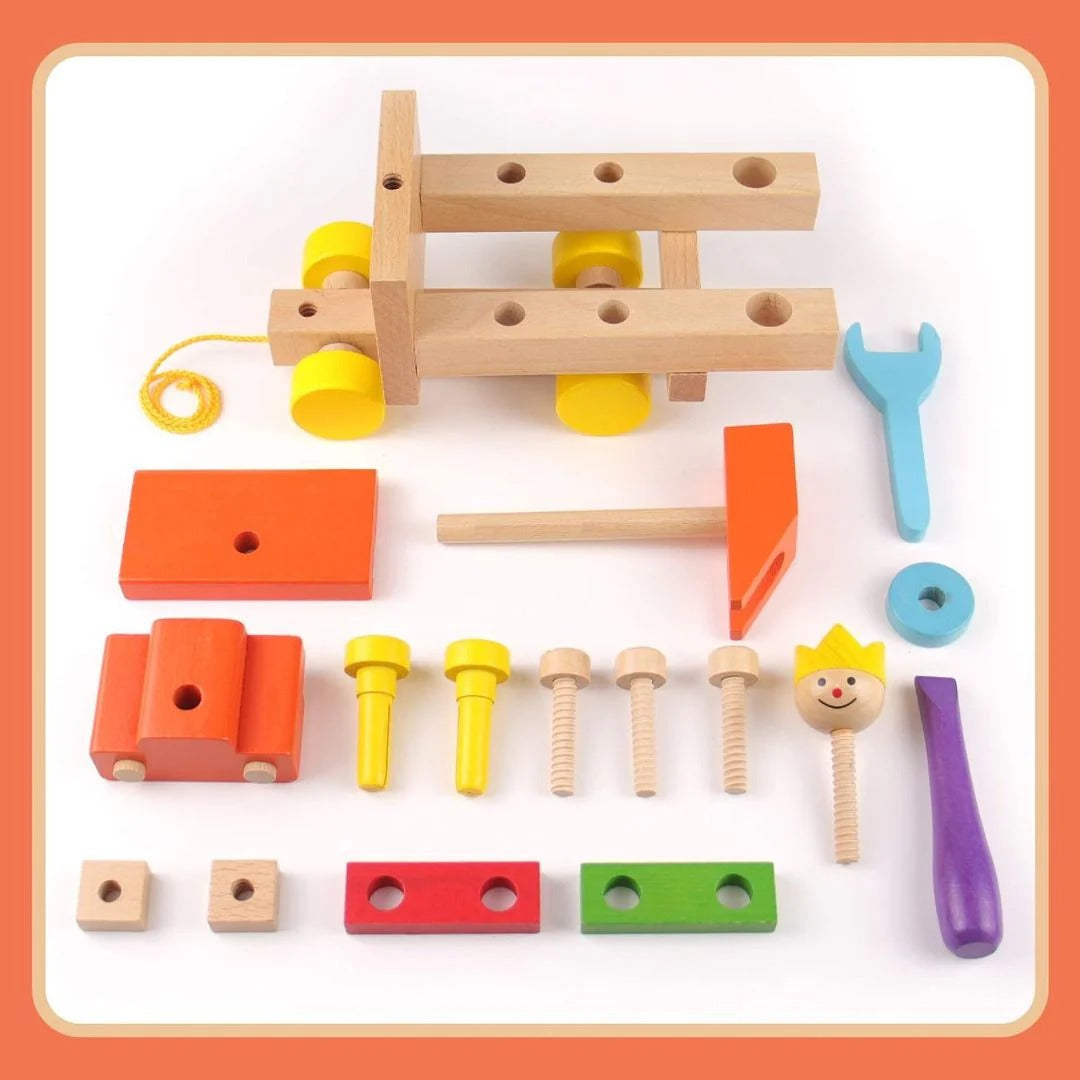 Wooden car toy for tinkering and learning