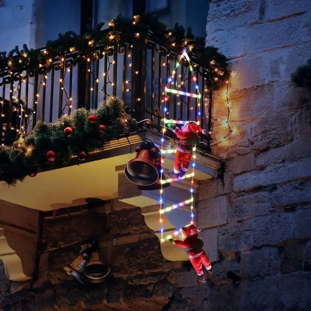 Climbing Santa Christmas with a Ladder Of Lights