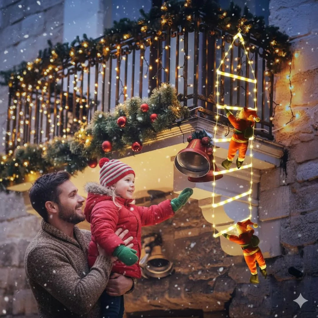 Climbing Santa Christmas with a Ladder Of Lights
