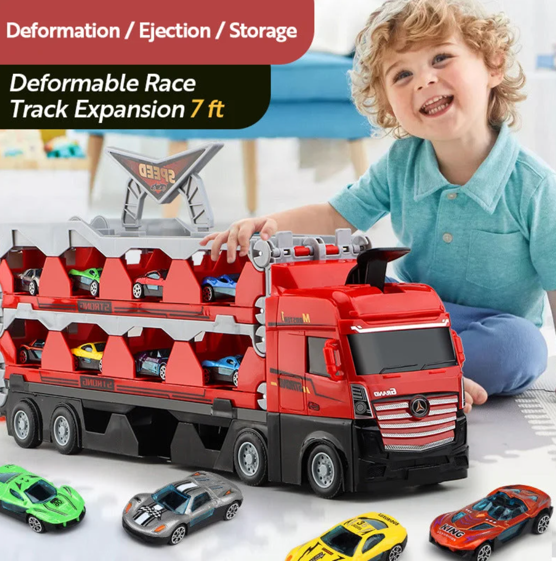 Mega Truck With Ejection Track + 8 FREE Cars